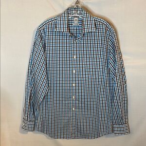 Peter Millar Brown and Blue Check Shirt Nanoluxe Button Up medium